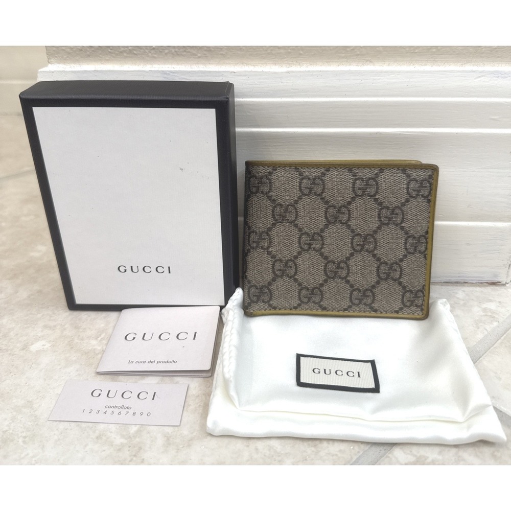 Gucci GG Supreme Bifold Wallet Yellow Leather Interior 256434-0959 Mens